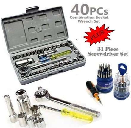 COMBO DEAL - 40 Piece Combination Socket Wrench Set PLUS 31 Piece Screwdriver Set