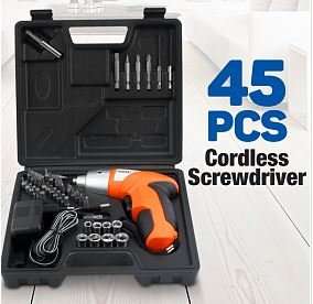45 Piece Rechargeable Electric Drill & Screwdriver Set in Carry Case