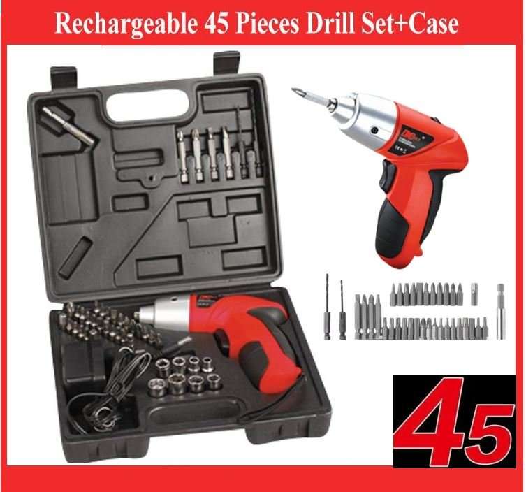 45 Piece Cordless Rechargeable Electric Drill & Screwdriver Set in Carry Case