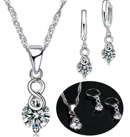Elegant 925 Sterling Silver Cubic Zirconia Jewelry Set in Complimentary Gift Box