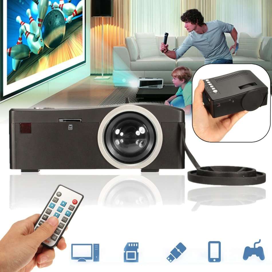 HD LED Multimedia Projector & Home Theater Cinema & Remote - AV, TV, VGA, HDMI, USB, SD, WTC