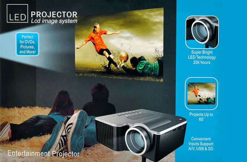 HD 1080P LED Multimedia Projector & Home Theater Cinema & Remote - AV, TV, VGA, HDMI, USB, SD, WTC