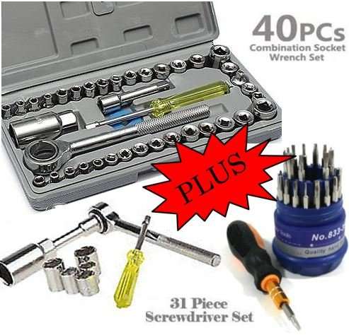 COMBO DEAL - 40 Piece Combination Socket Wrench Set PLUS 31 Piece Screwdriver Set