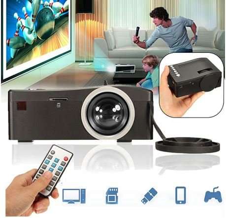 HD 1080P LED Multimedia Projector & Home Theater Cinema & Remote - AV, TV, VGA, HDMI, USB, SD, WTC