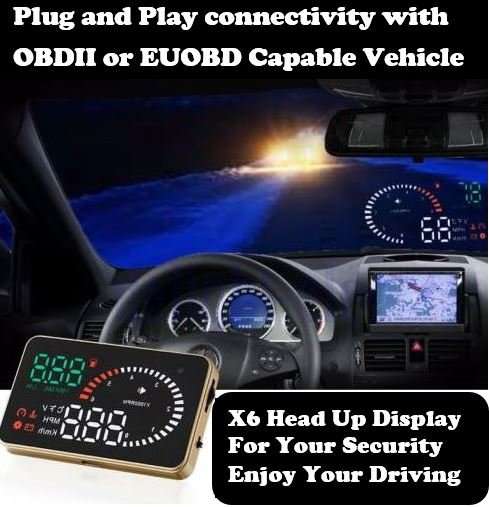 X6 HD LED Car HUD Head up Display Projector, OBDII Interface, Show Speed, Fuel Consumption, Temp....