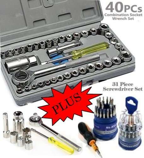 COMBO DEAL - 40 Piece Combination Socket Wrench Set PLUS 31 Piece Screwdriver Set