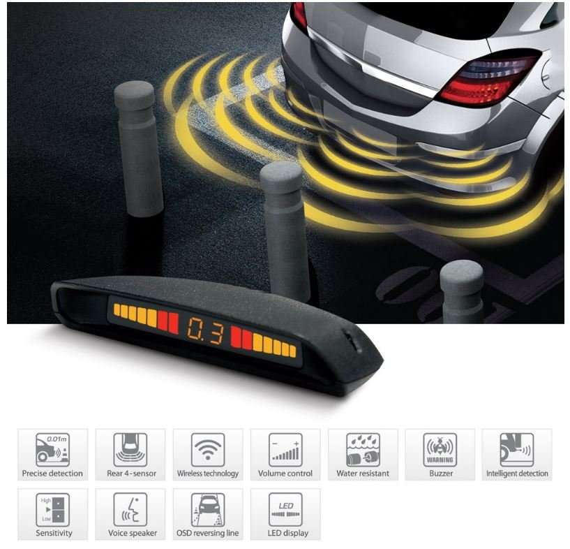Rear Park Distance Control Kit - Include Control Box, LED Display Indicator & 4 Parking Sensors