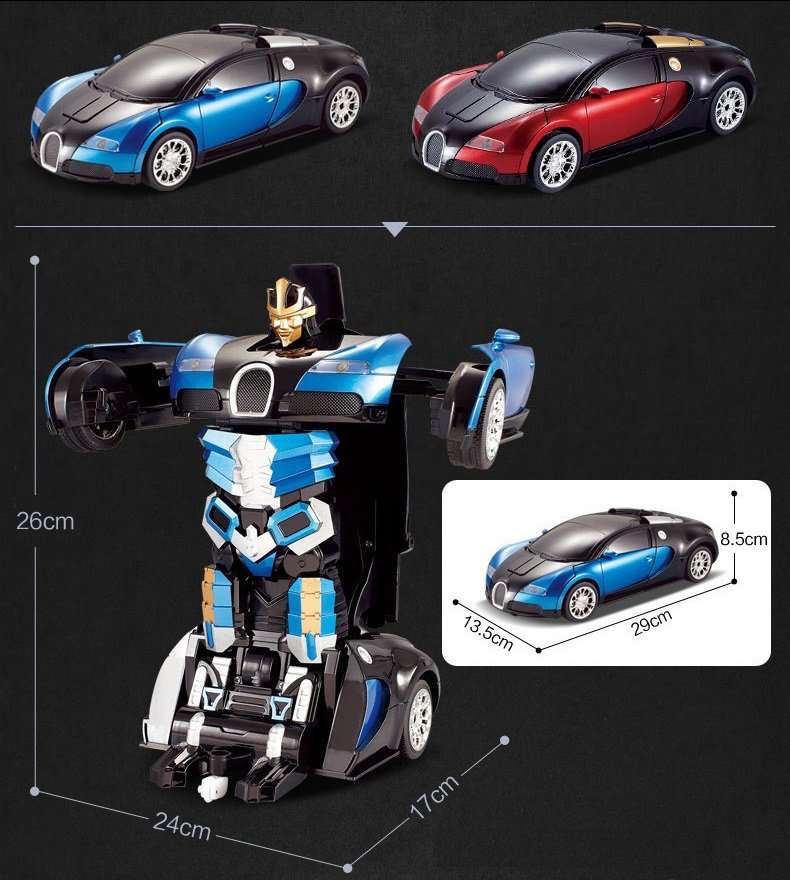 Large Buggati Remote Control TRANSFORMER Robot Car, Transforms in 1 Button - With Music & Lights