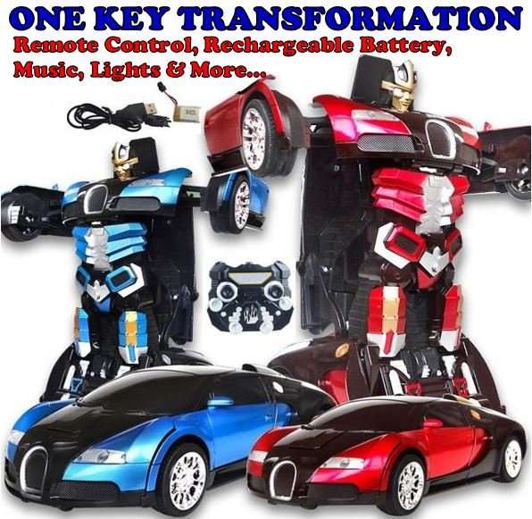 Large Buggati Remote Control TRANSFORMER Robot Car, Transforms in 1 Button - With Music & Lights