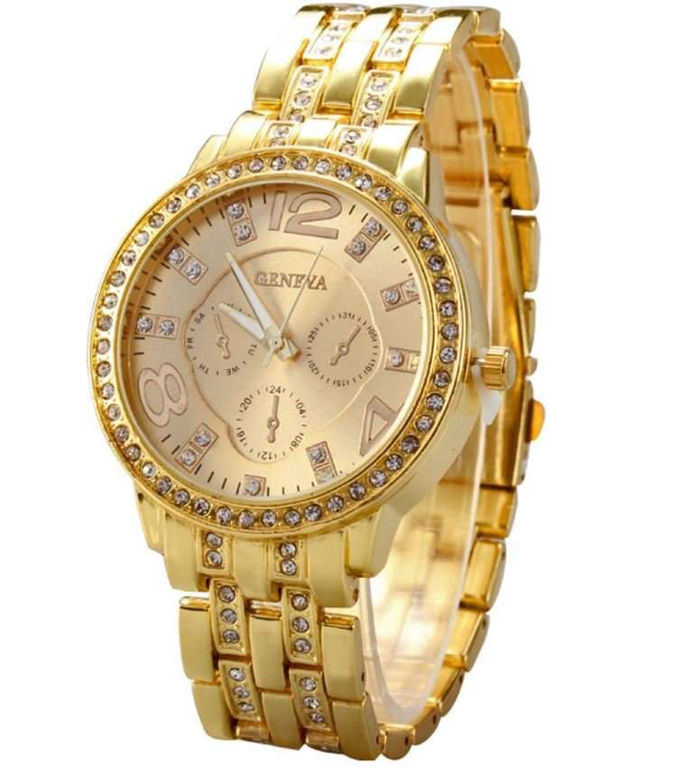 Elegant Ladies Geneva Crystal Quartz Chronograph Wrist Watch in Rosegold, Gold or Silver