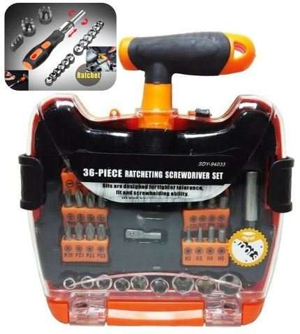 Professional 36 Piece Ratcheting T Handle Precision Screwdriver & Socket Set