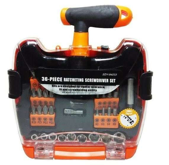 Professional 36 Piece Ratcheting T Handle Precision Screwdriver & Socket Set