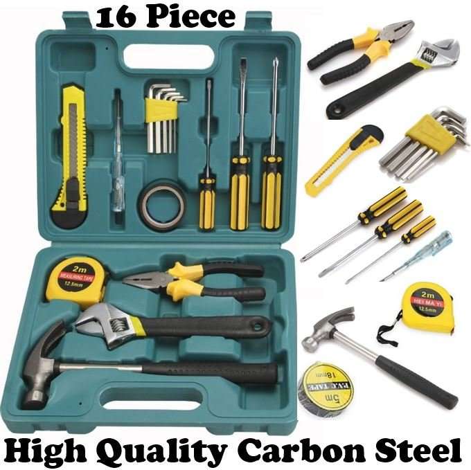 16 Piece High Quality Carbon Steel Combination Tool Set - Compact in a Case