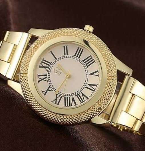 Luxury & Elegant Ladies Gold and Black Roman Number Quartz Wrist Watch