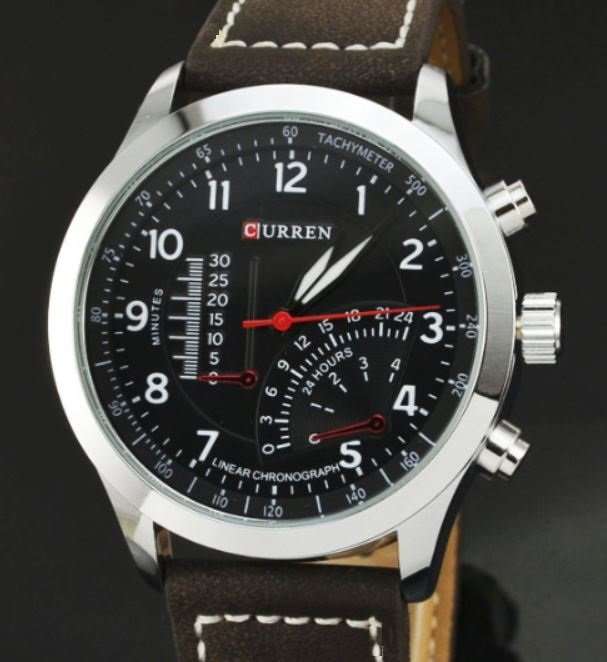 Elegant CURREN Military Leather Mens Wrist Watch