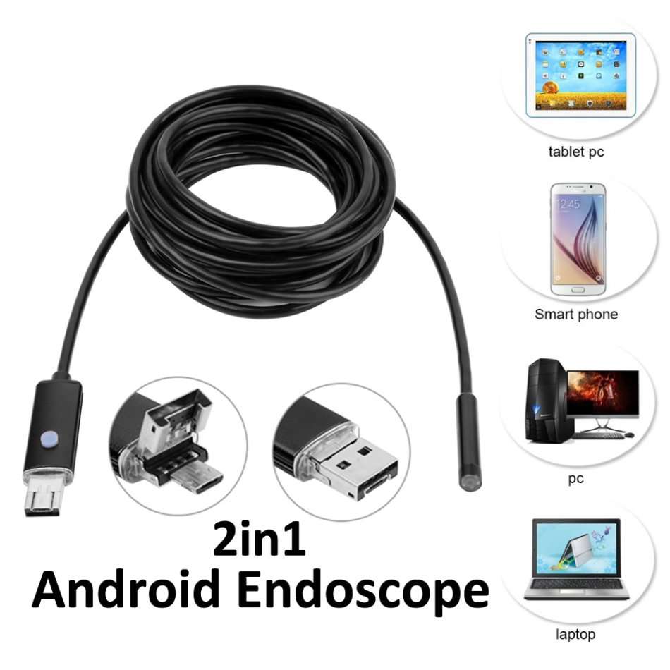 Waterproof Android USB Inspection HD Endoscope Video Camera With 6 LED's, 7 Meters Long