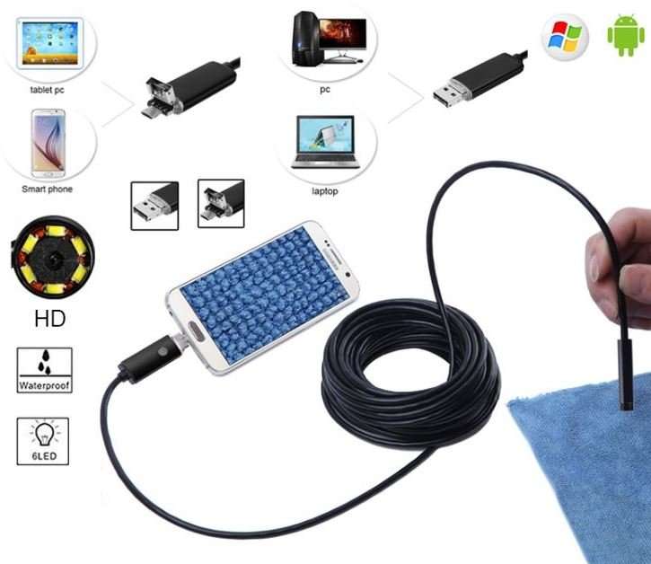 Waterproof Android USB Inspection HD Endoscope Video Camera With 6 LED's, 7 Meters Long