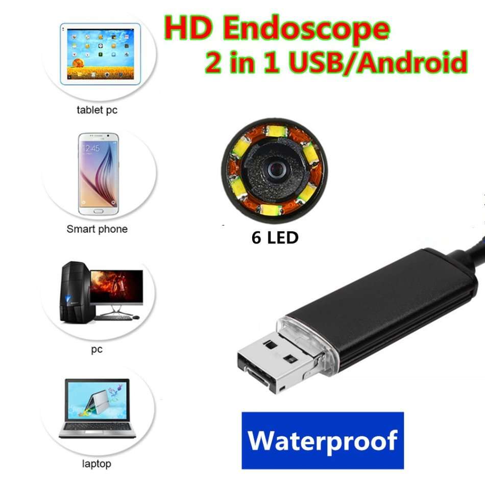 Waterproof Android USB Inspection HD Endoscope Video Camera With 6 LED's, 7 Meters Long