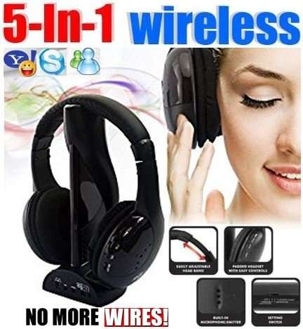 5 IN 1 Wireless Headphones - MP3 / MP4, PC, TV, CD, FM Radio