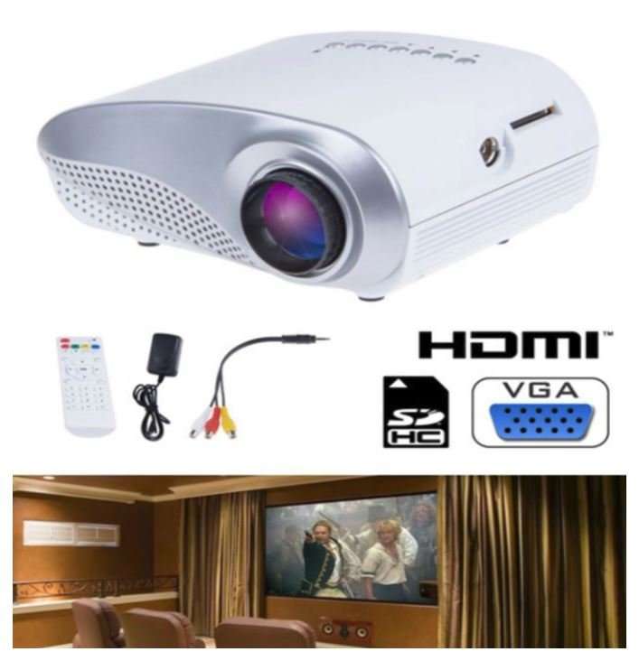 HD 1080P LED Multimedia Projector & Home Theater Cinema & Remote - AV, TV, VGA, HDMI, USB, SD, WTC