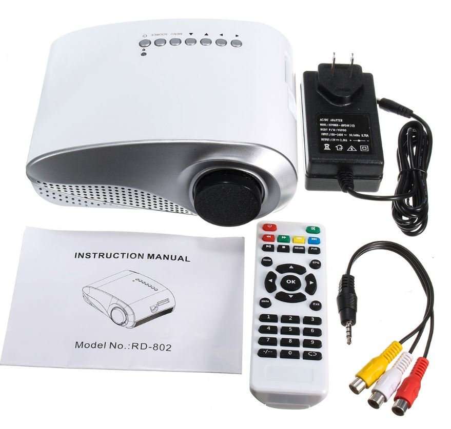 HD 1080P LED Multimedia Projector & Home Theater Cinema & Remote - AV, TV, VGA, HDMI, USB, SD, WTC