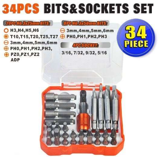 34 Piece Screwdriver Bits & Socket Set - Horusdy Professional & Quality Tools