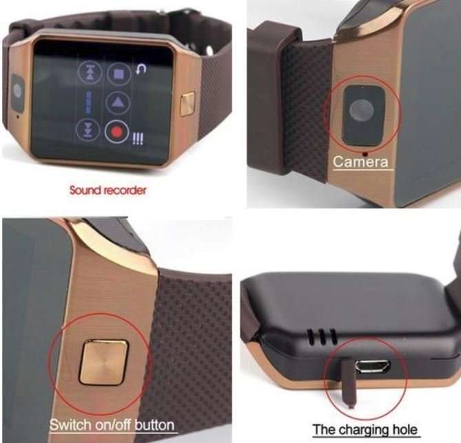 Smart Watch Phone, SIM CARD, Bluetooth, Camera, Sleep Monitor, SD Card, MP3, Pedometer etc.