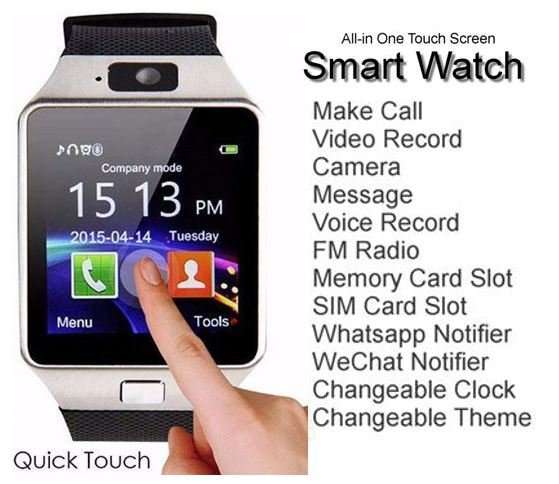 Smart Watch Phone -  SIM CARD, Bluetooth, Camera, Sleep Monitor, SD Card, MP3 etc. - Silver