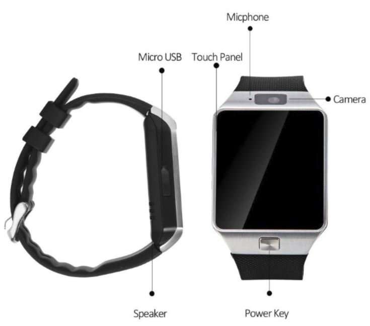 Smart Watch Phone -  SIM CARD, Bluetooth, Camera, Sleep Monitor, SD Card, MP3 etc. - Silver