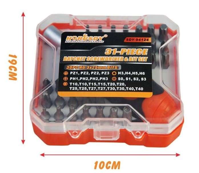 31 Piece Ratchet Screwdriver & Bit Set - Professional 360 Degree Rotating Ratchet Wheel
