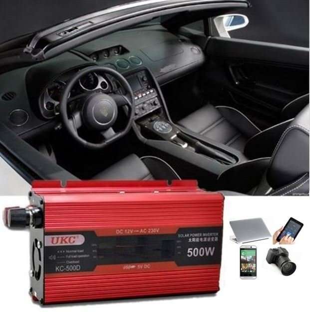 500W Power Inverter 12V DC to 220V AC With USB Ports, Battery Clips & Lighter Plug