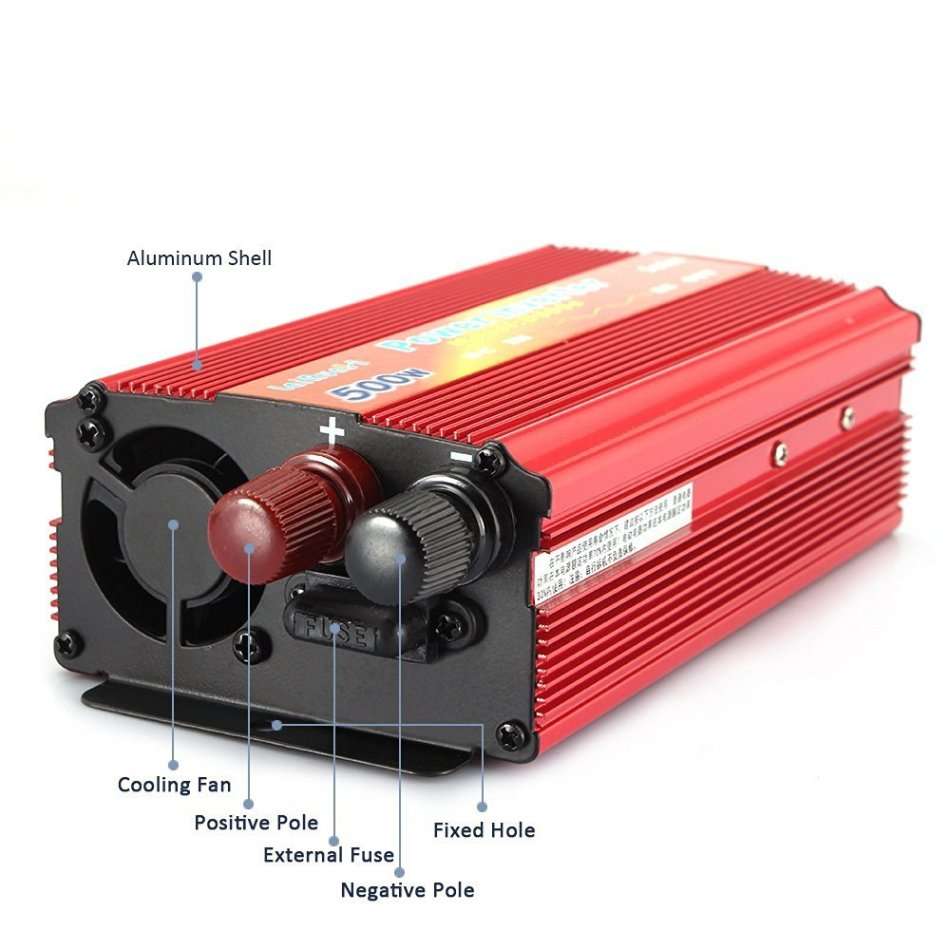 500W Power Inverter 12V DC to 220V AC With USB Ports, Battery Clips & Lighter Plug