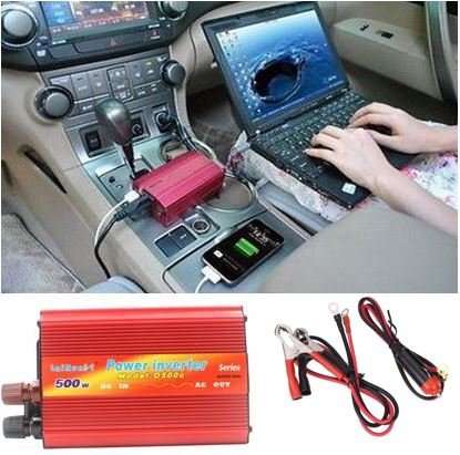 500W Power Inverter 12V DC to 220V AC With USB Ports, Battery Clips & Lighter Plug