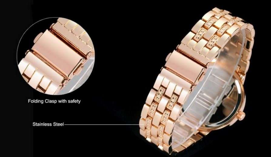 Elegant Ladies Geneva Crystal Quartz Chronograph Wrist Watch in Rosegold, Gold or Silver