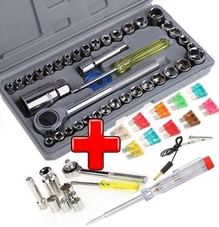 COMBO DEAL - 40 Piece Combination Socket Wrench Set PLUS 10 Piece Blade Fuses AND Tester Set