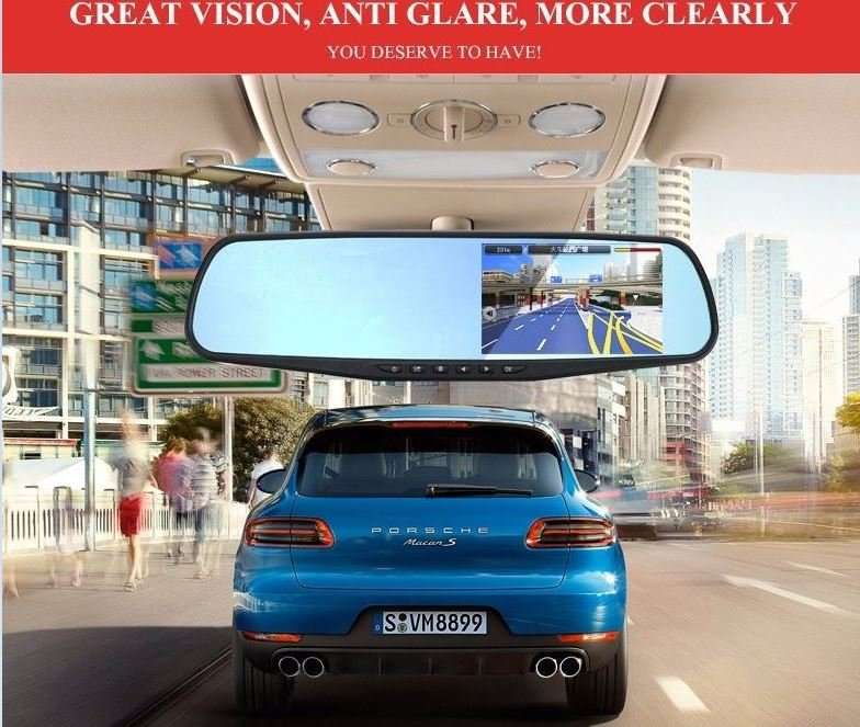 170 Degree Wide Angle Rear View Mirror Camera, Support SD Card, Motion Detection, Loop Recording ...