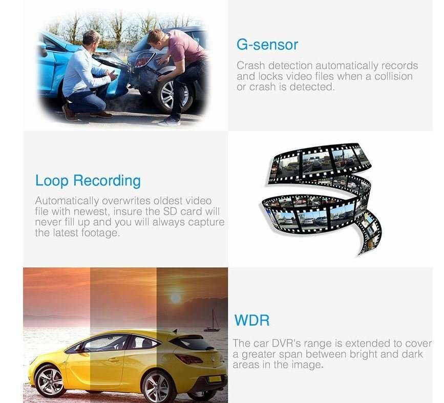 170 Degree Wide Angle Rear View Mirror Camera, Support SD Card, Motion Detection, Loop Recording ...