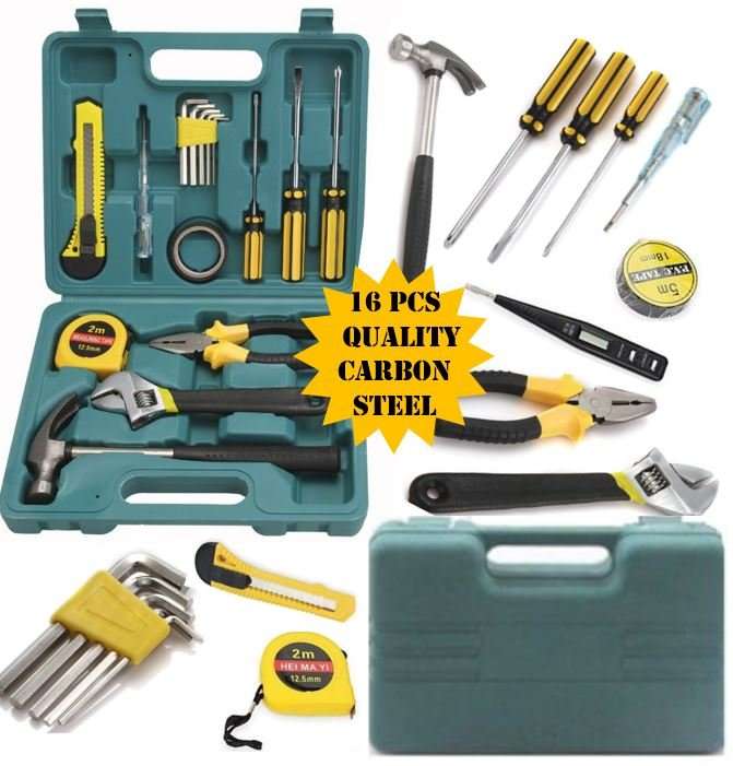 16 Piece High Quality Carbon Steel Combination Tool Set - Compact in a Case