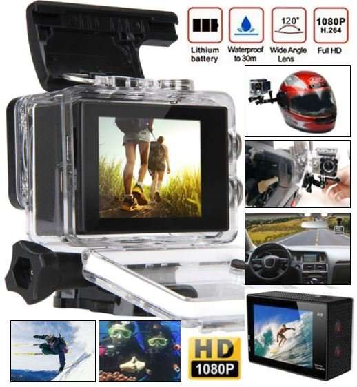 HD Action Sport DVR & Camera - Waterproof, LCD Screen, Side Helmet Mount, Waterproof Casing..