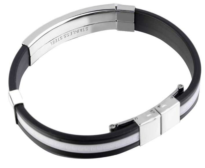 Men's Silicone Stainless Steel Clasp Cuff Bracelet - Engrave your own Message