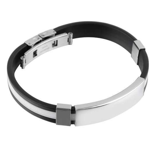 Men's Silicone Stainless Steel Clasp Cuff Bracelet - Engrave your own Message