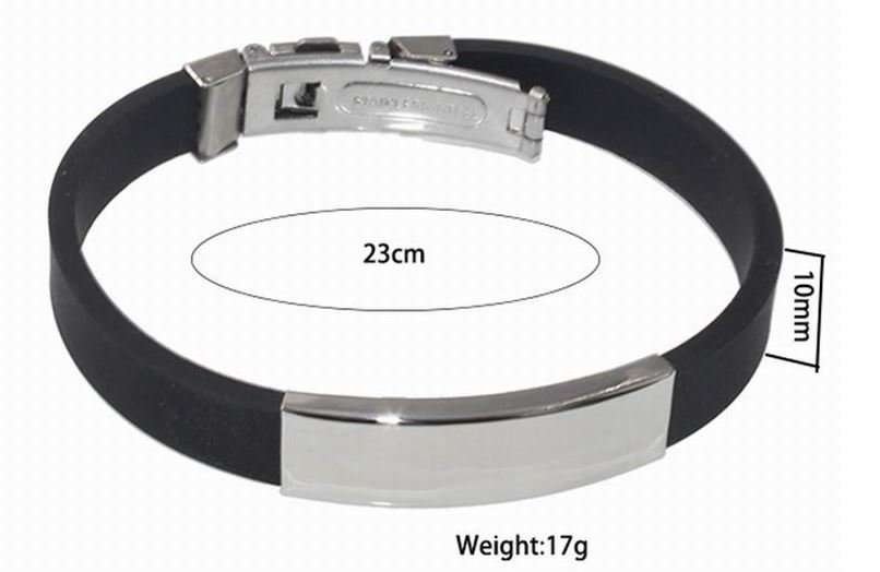 Men's Silicone Stainless Steel Clasp Cuff Bracelet - Engrave your own Message