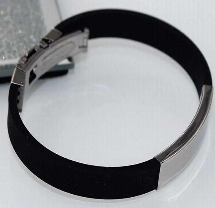 Men's Silicone Stainless Steel Clasp Cuff Bracelet - Engrave your own Message