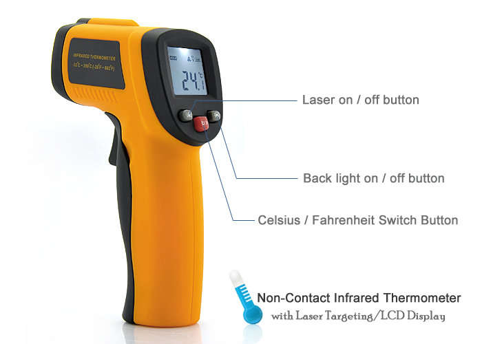 Non-Contact Laser Infrared Digital Thermometer - LCD Screen - Measure Temperature Almost Anywhere