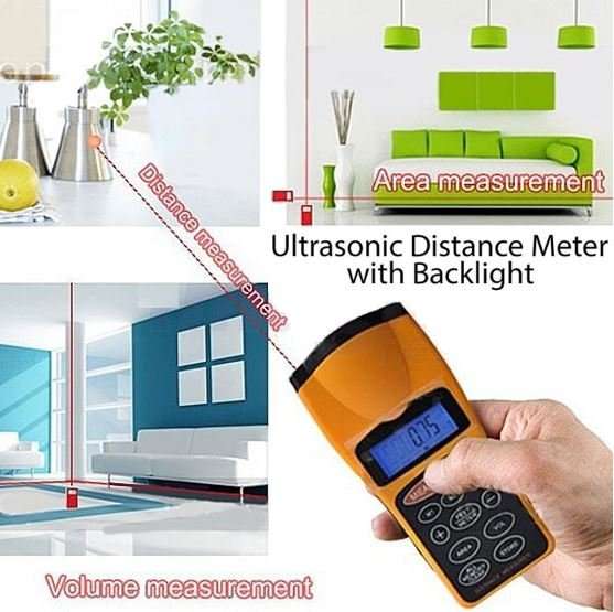 Ultrasonic Laser Distance Meter - Metric or Imperial Measurement With Area & Volume Calculation