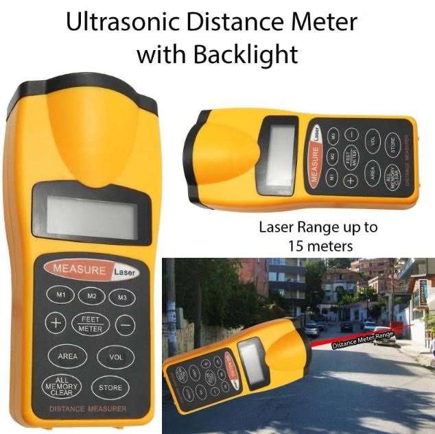 Ultrasonic Laser Distance Meter - Metric or Imperial Measurement With Area & Volume Calculation
