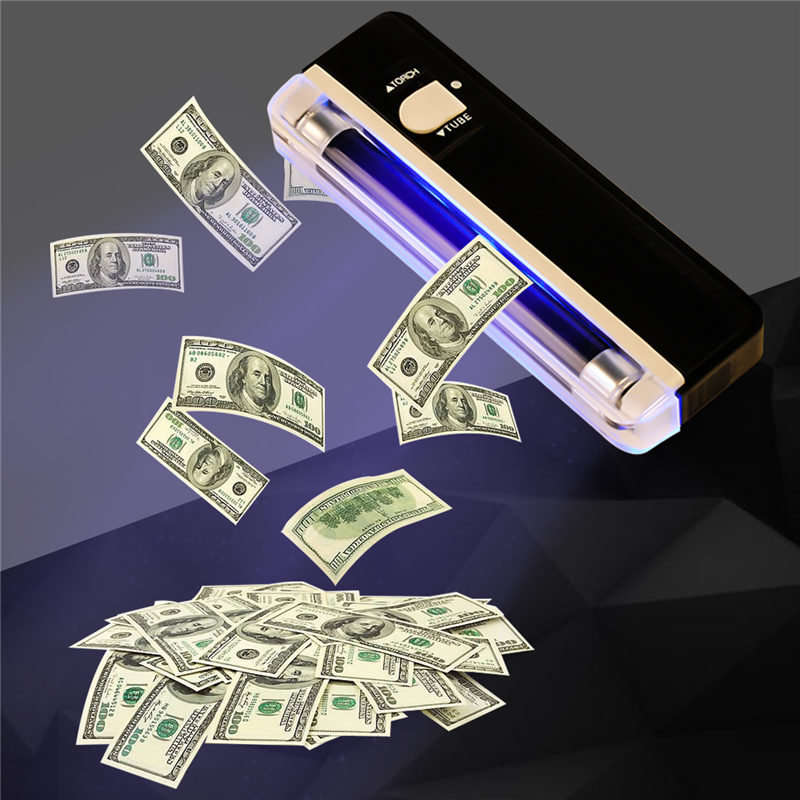 2 in 1 Portable UV Light Counterfeit Money Detector - Verifies All Currencies, Compact & Convenient