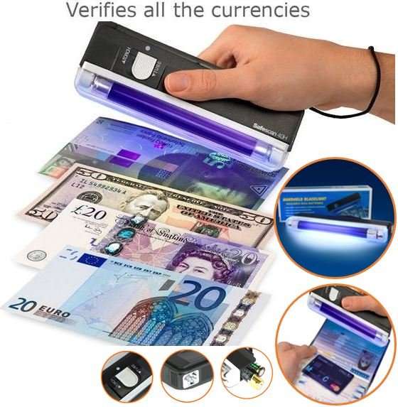 2 in 1 Portable UV Light Counterfeit Money Detector - Verifies All Currencies, Compact & Convenient