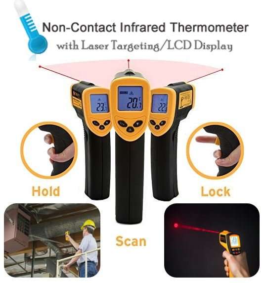 Non-Contact Laser Infrared Digital Thermometer - LCD Screen - Measure Temperature Almost Anywhere