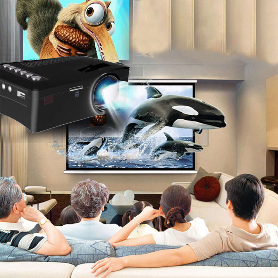 HD 1080P Multimedia Projector & Home Theater Cinema & Remote - AV, TV, VGA, HDMI, USB, SD, WTC